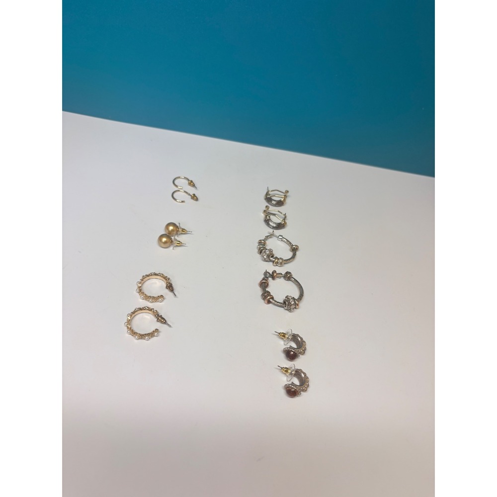 Mixed Fashion Earring Lot Gold Silver‎ Tone Hoops Studs Pearls Boho 6 Pairs